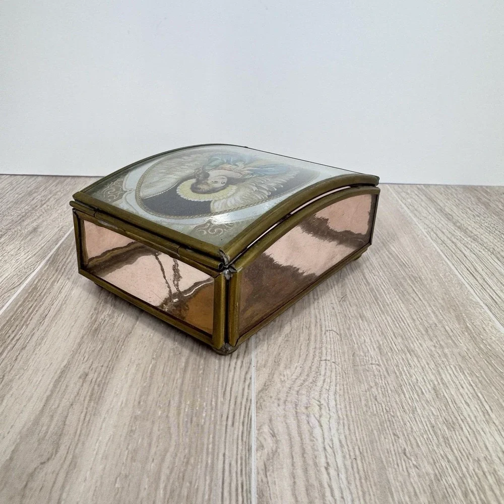 Via Vermont Thomas‎ Cathey 1993 Angel Glass Trinket Jewelry Box Made in Mexico